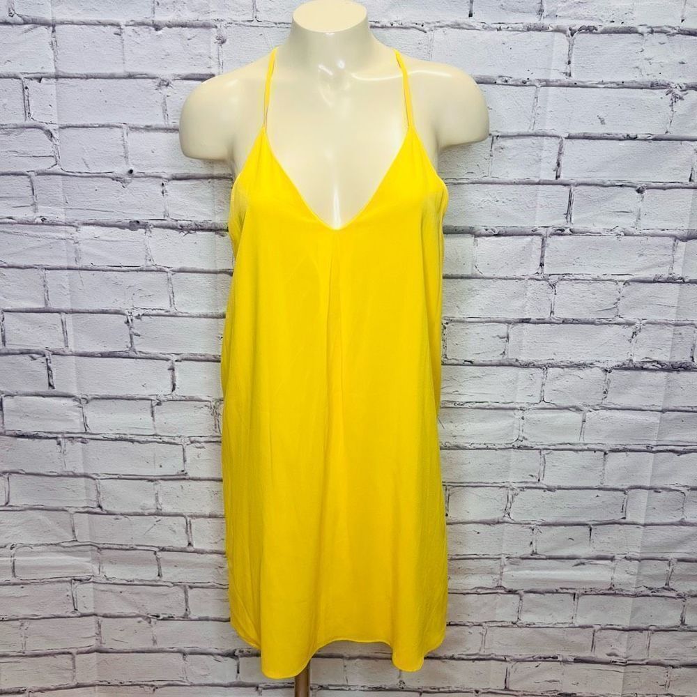 Alice + Olivia Women's Yellow Spaghetti Strap V-Neck Tunic Tank Top Small